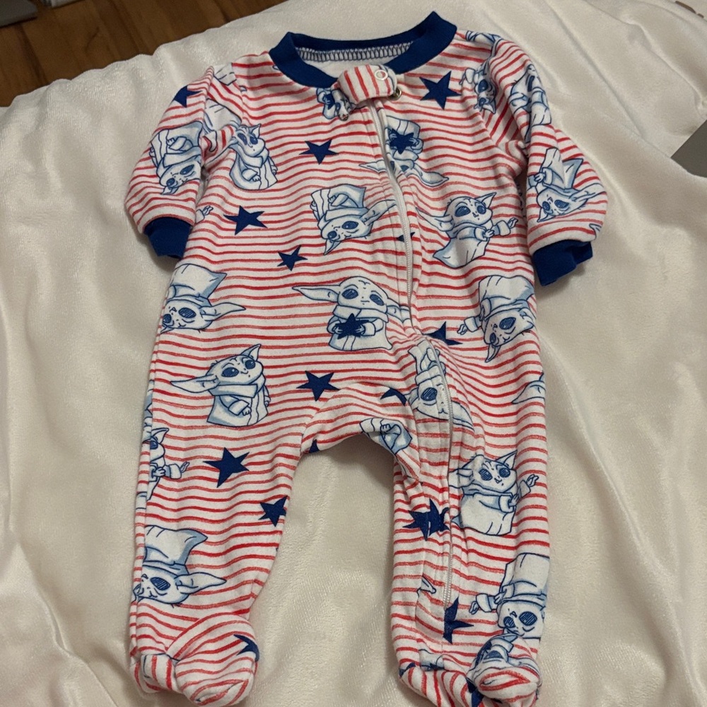 Baby One-Piece Footed Sleeper in Red & Blue